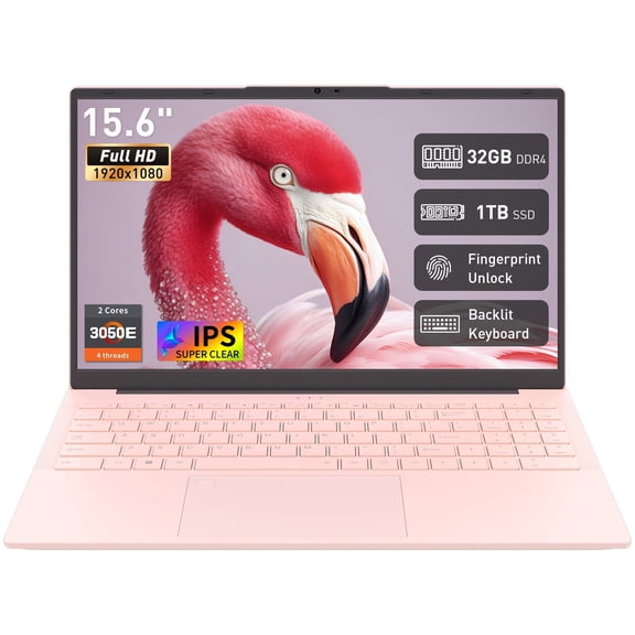 Exsurf 15.6" Windows 11 Pro Laptop, Intel 3050E CPU, 32GB RAM 1TB SSD,Type-C Port, Pink Home Computer