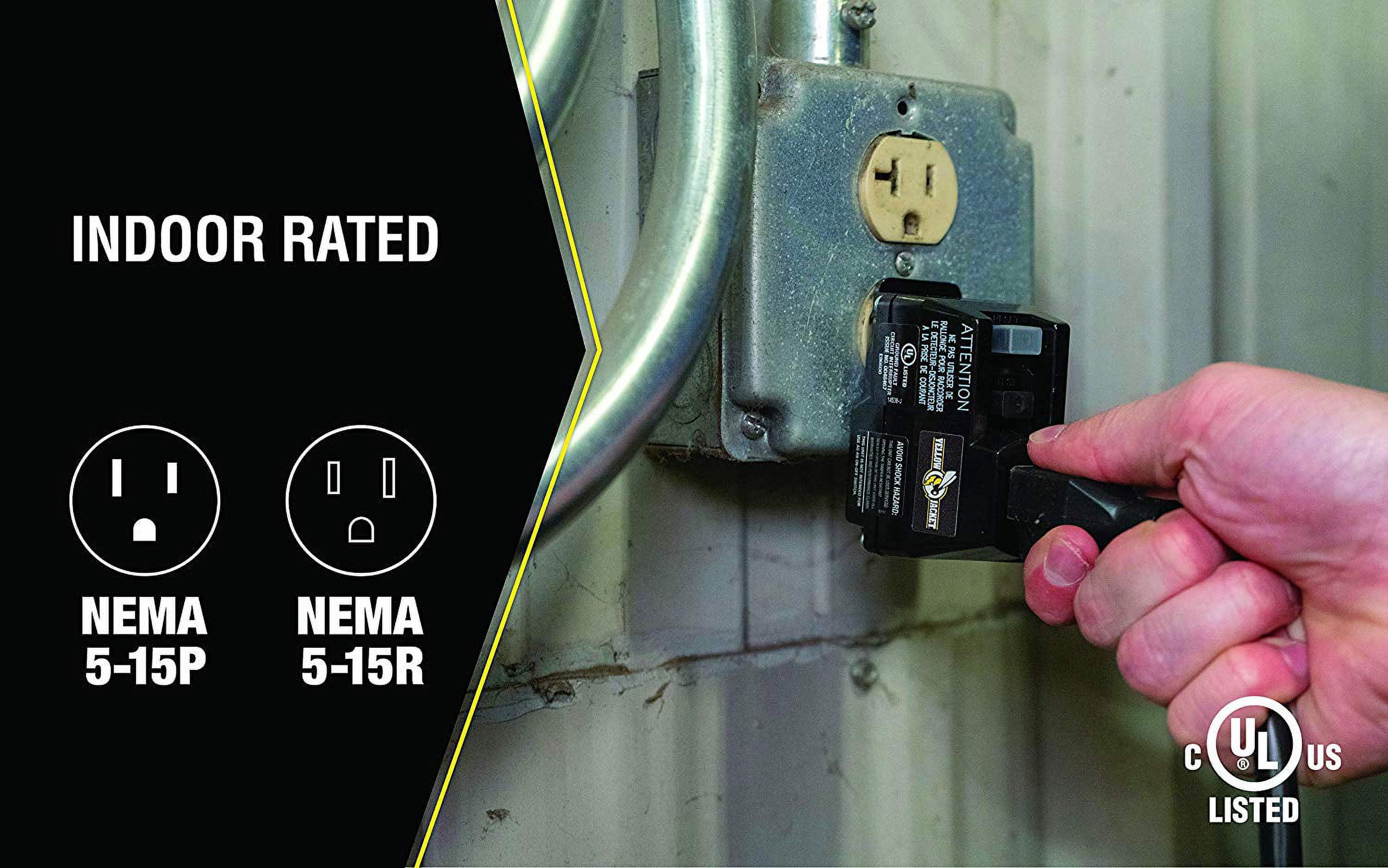 Yellow Jacket 2762 Black 120-Volt, 15-Amps, 1800-Watts Single Outlet GFCI Adapter, For Indoor Use With Manual Reset