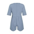 thumbnail image 4 of VIWORLD Women's Solid Color Casual Short Sleeve Romper, V-Neck Summer Jumpsuit with Pockets Sky Blue，S, 4 of 17