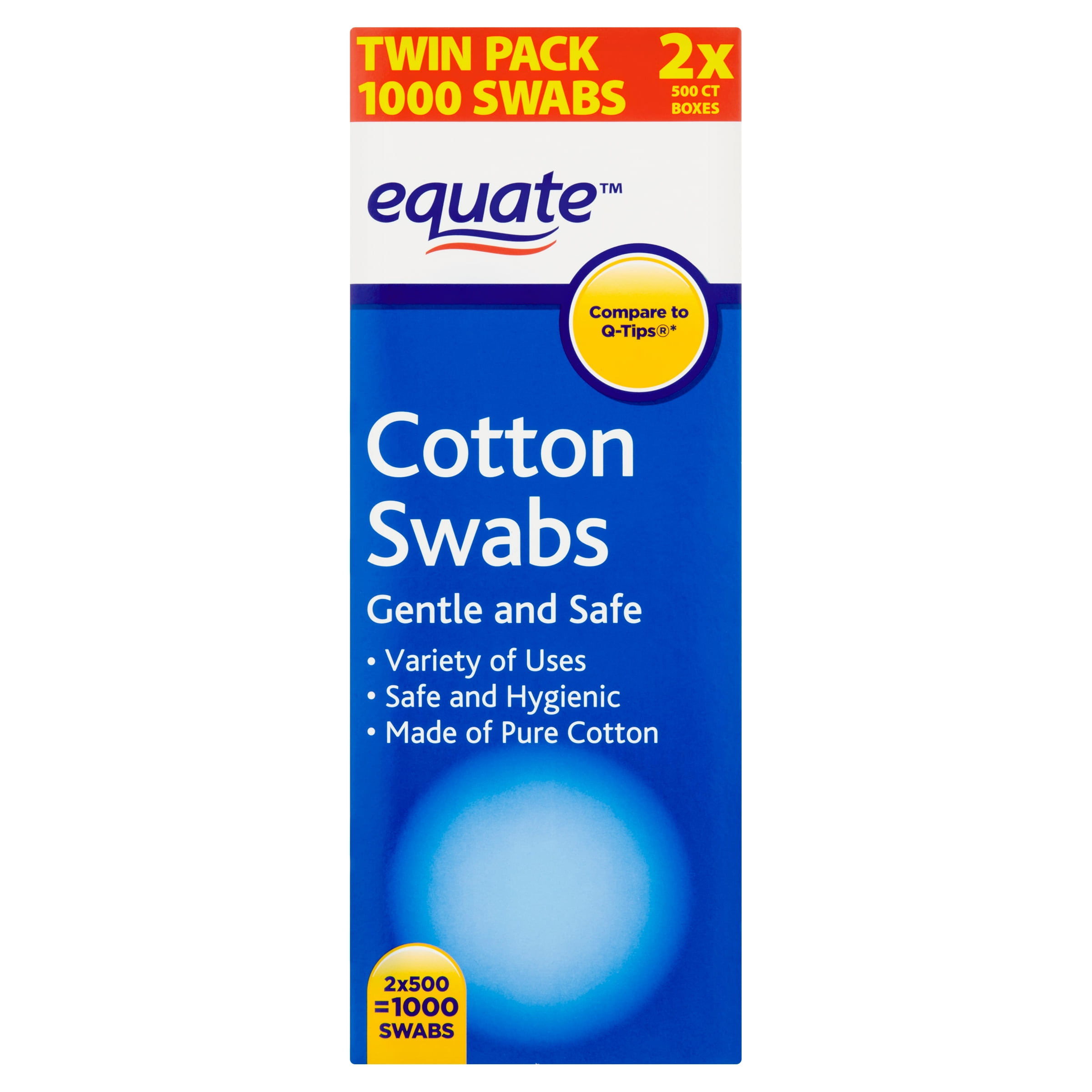 Equate Cotton Swabs Twin Pack, 500 Count, 2 Pack