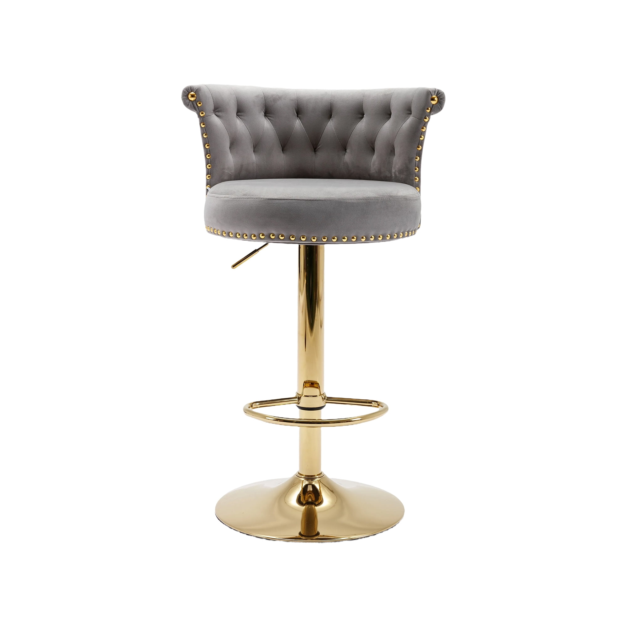 MOONMISS Velvet Tufted Nailheads Swivel Adjustable Height Bar Stools(set of 2)-GRAY
