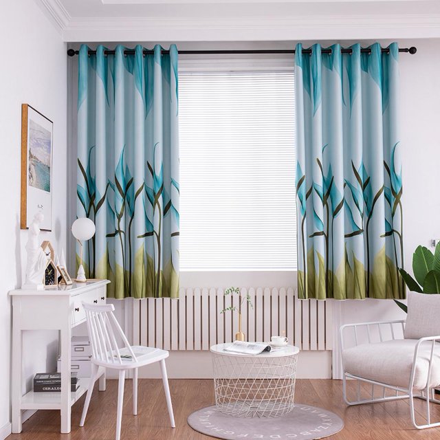 Cortina Deco Lily Printing Ventana Persianas Sala de estar opacas (Azul) Likrtyny Libre de BPA