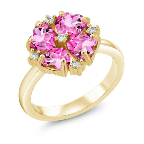 Gem Stone King 18K Yellow Gold Plated Silver Pink Mystic Topaz Ring for Women | 2.48 Cttw | Heart Shape 5MM | Gemstone November | Wedding Engagement Anniversary Promise Ring for Women| Size 9