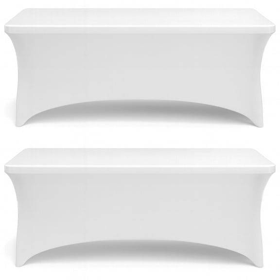White Classic Spandex Table Covers 4FT, Pack of 2 Fitted Tablecloth, Wrinkle Resistant Folding Table Cover, Washable Stretch Table Cloth for Any Event, White