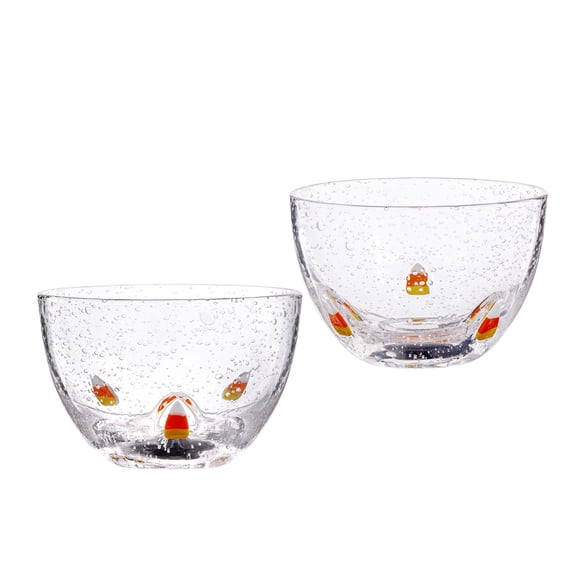 Way To Celebrate Clear Bubble Glass Bowl Set with Candy Corn Charms, 2 Pack