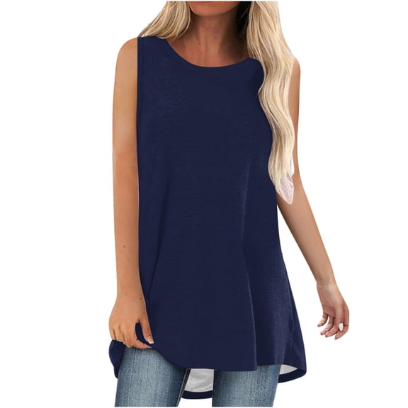 Timegard Tank Tops for Women Plus Size Round Neck Sleeveless Loose Fitting Blouse Summer Casual Tops with Pockets