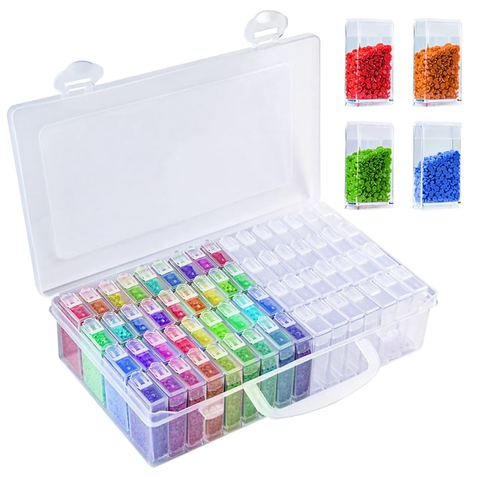 Grid Storage Box Cozival 64-Grid Transparent Plastic Storage Box with Dividers - Adjustable Organizer for Jewelry, 5D Embroidery & Art Accessories, Portable for Crafts & Beads, Craft Organizer, White