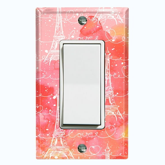 Metal Light Switch Plate Cover Romantic Paris Eiffel Tower Pink Orange Cloud Letter PRS002