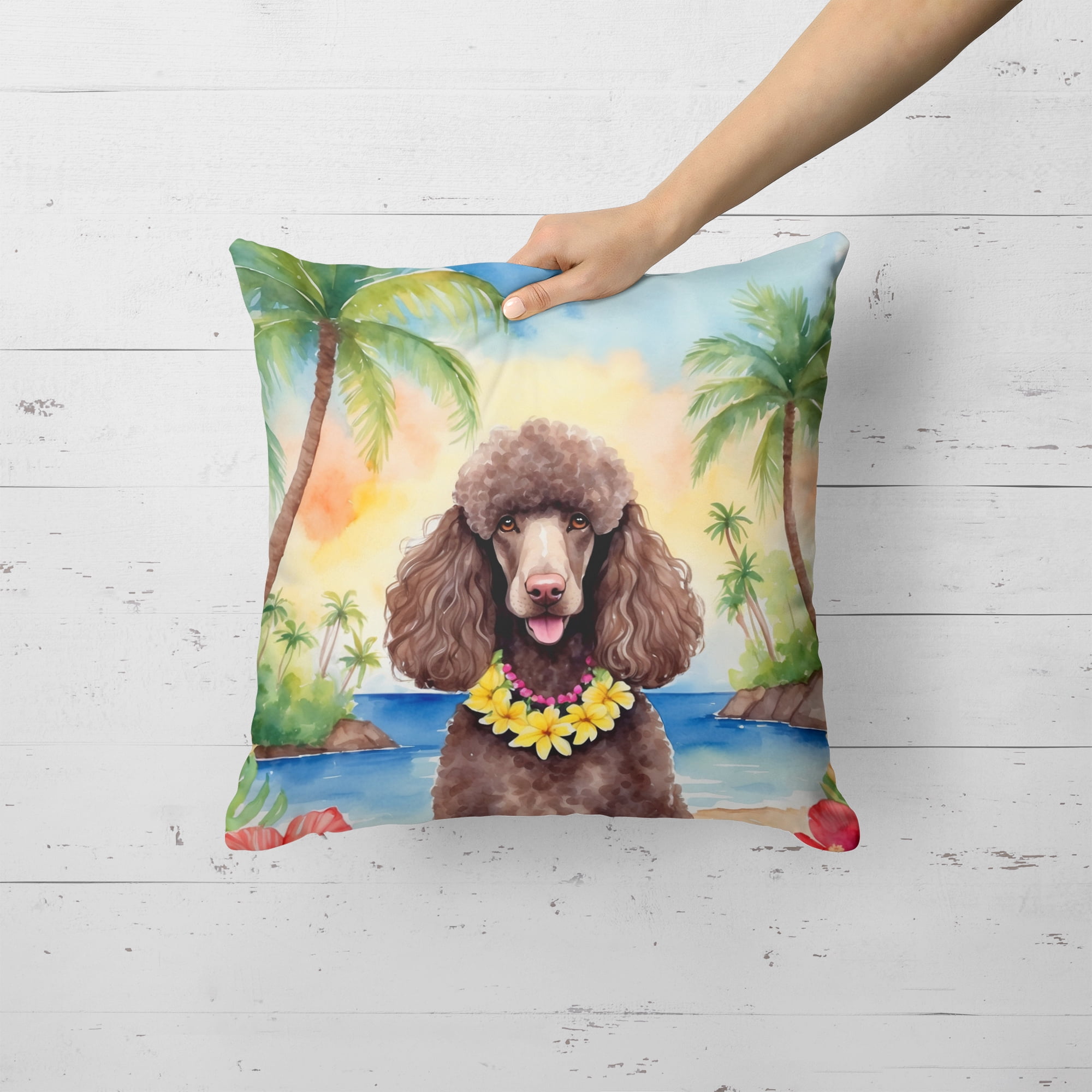 Chocolate Poodle Luau Throw Pillow 18 in x 18 in