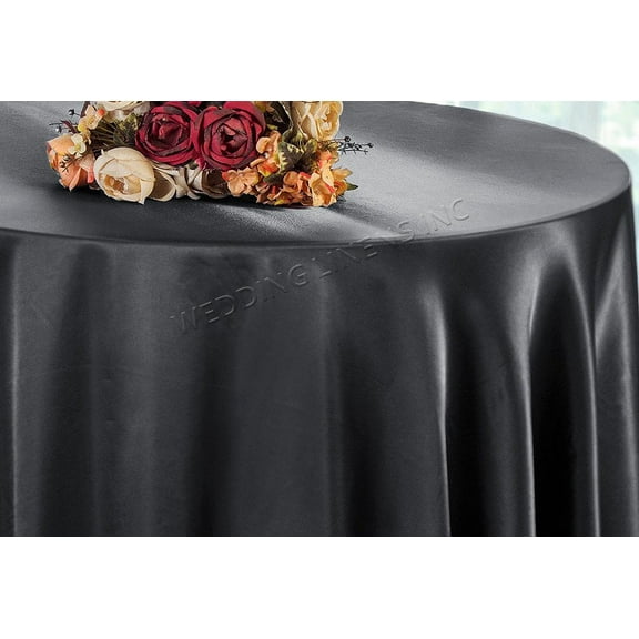Wedding Linens Inc. 90'' Round Satin Table Cover Tablecloth - Pewter / Charcoal