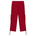 thumbnail image 6 of LIIPEE Boys Cargo Pants Spring Summer Casual Solid Color Stretch Elastic Waist Drawstring Straight Wide Leg Pants With Pockets Big Boys Casual Street Wear Pants,Red,9-10 Years, 6 of 7