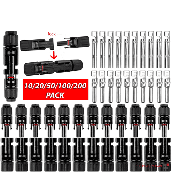 10/20/50/100/200 Pairs Solar Panel Connectors, Male & Female IP67 Waterproof Connector Kit with Wrenches for 14-10AWG DIY Solar System