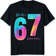 thumbnail image 2 of 100% Cotton Six 67 Seven Rainbow Colorful Number Design Women's Casual Fashion T-Shirt, 2 of 5