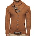 thumbnail image 1 of Cárdigan de punto de cable para hombre Suéter con botones Manga larga Cárdigans de cuello alto de punto grueso de invierno/XS/Marrón kaili Sencillez, 1 of 5