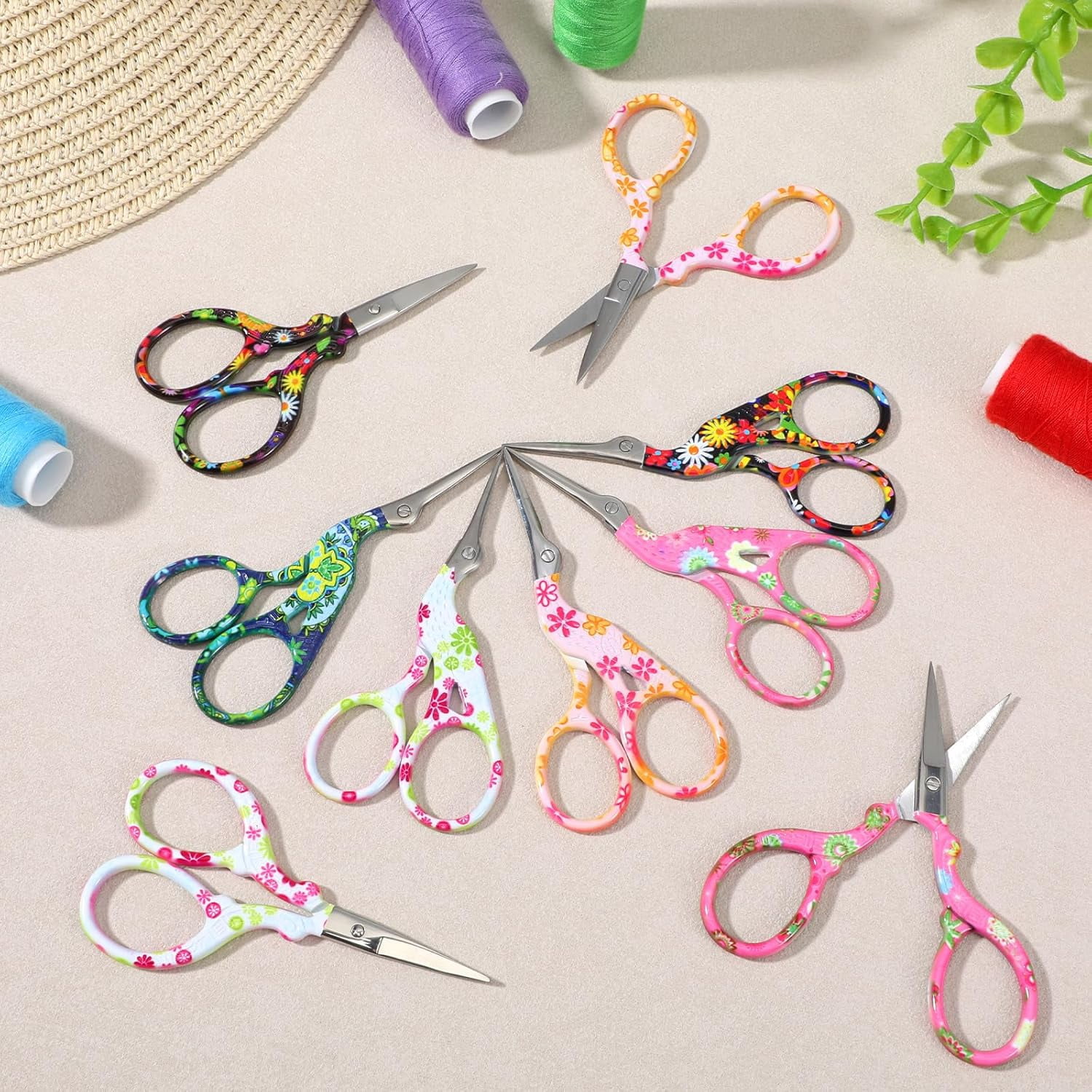 12 Pcs Embroidery Scissors with Artificial Leather Cover Sewing Scissors Stainless Steel Vintage Craft for Crafting Threading DIY Needlework Art Manual Handicraft (3.6 Inch)