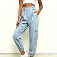 thumbnail image 6 of Levmjia Women's High Waisted Cargo Pants, Solid Color Utility Joggers with Button Detail, Loose Fit Elastic Cuff Ankle Pants for Casual Workout, 6 of 8