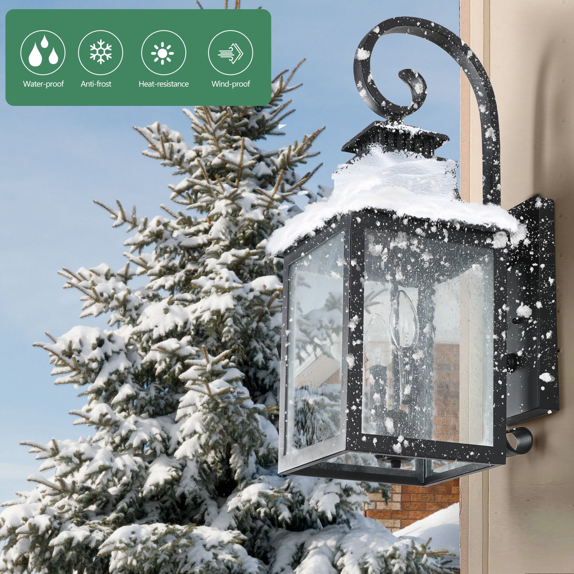 23 Inch Vintage Black Outdoor Wall Lantern Light, Single Sconce with Clear Seeded Glass Shade for Porch, Patio, Garden - Hardwired (Bulbs Not Included)