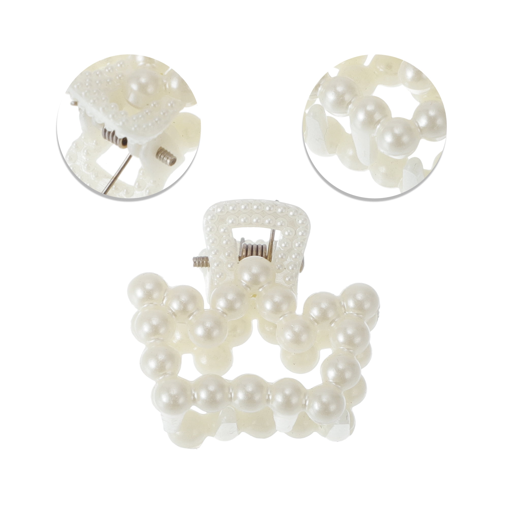 Unique Bargains 6Pcs Women Fashion Pearl Mini Pearl Cross Hairdo Clips Pearl Hollow Crown