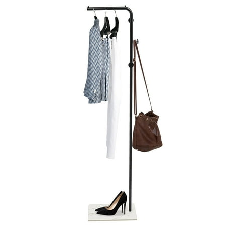 Metal L-Shape Garment Coat Rack Hat Bag Stand Tree Clothes Hanger Umbrella Holder Rack with 3 Round Head Hooks