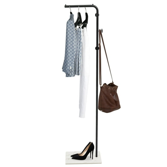 Metal L-Shape Garment Coat Rack Hat Bag Stand Tree Clothes Hanger Umbrella Holder Rack with 3 Round Head Hooks