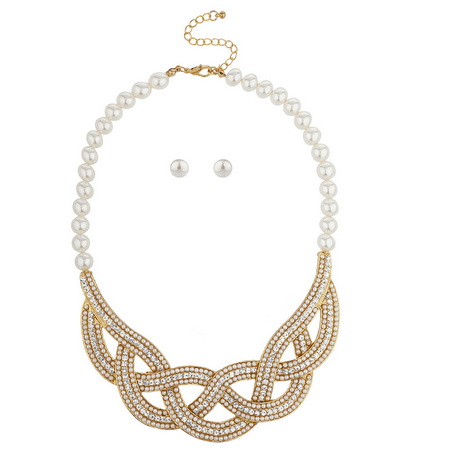 Pearl Statement Necklace - Lux Accessories Gold Tone and Pearl Swirl Statement Bib Necklace