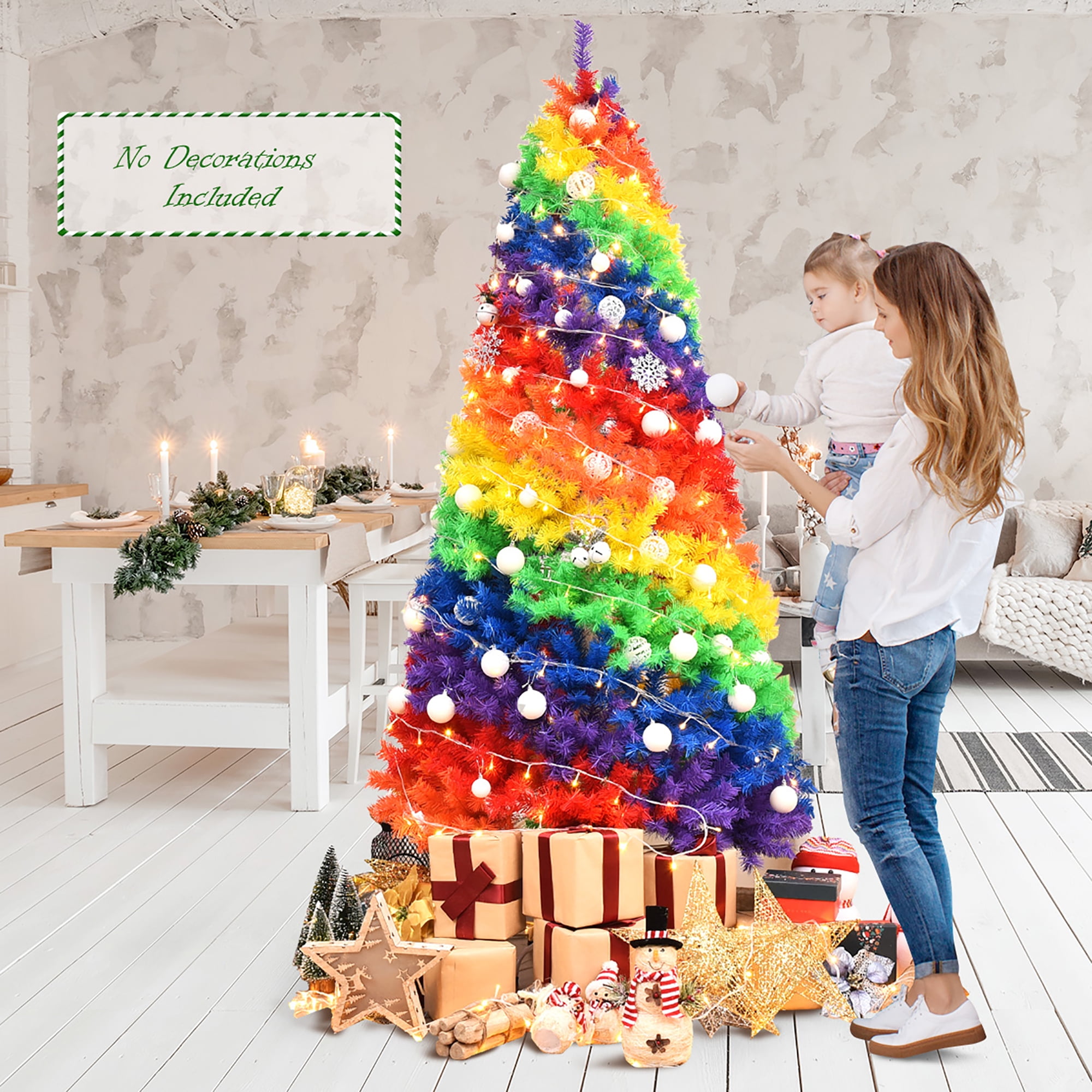 【SEVEN  さま】* christmas tree ❀ ツリー Costway 7FT Artificial Hinged Colorful Rainbow Full Fir