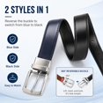 thumbnail image 3 of Men's Reversible Genuine Leather Belt, 1.38" Wide 2-in-1 Dress Belt with 360° Rotating Pin Buckle, Adjustable Business Casual Belt, Blue Brown Coffee, Sizes 33"-43" - TRISJEM, 3 of 7