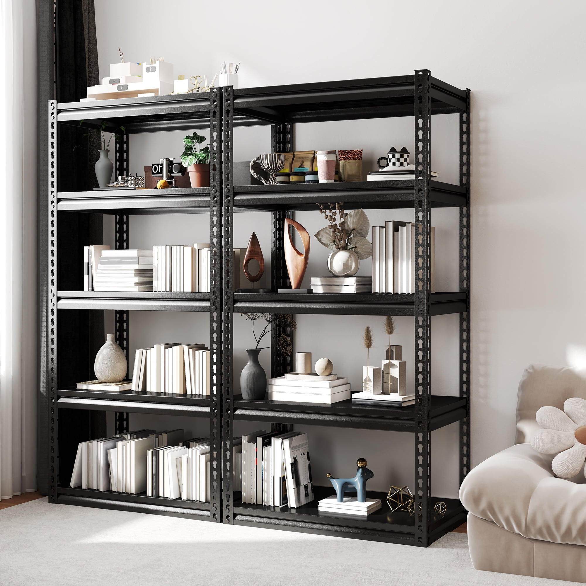 REIBII Storage Shelving Unit 5 Tier Garage Shelves Adjustable Storage Rack Metal Shelving for Basement,Pantry,Kitchen,60"H x 27.6"L x 12"D
