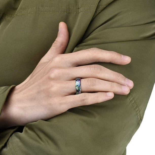THREE KEYS JEWELRY 6mm Rainbow Leaf Stone Titanium Wedding Ring