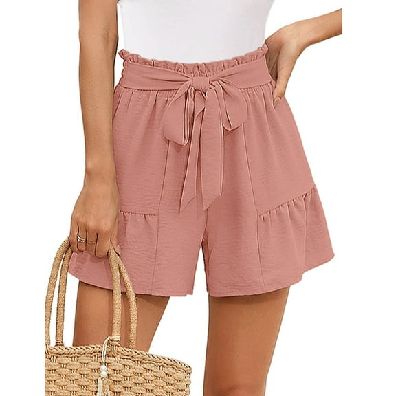 Vedolay Women's Summer Shorts Women's Metallic High Waist Leather Shorts Wide Leg Stretchy Shorts Hot Pants,Pink M