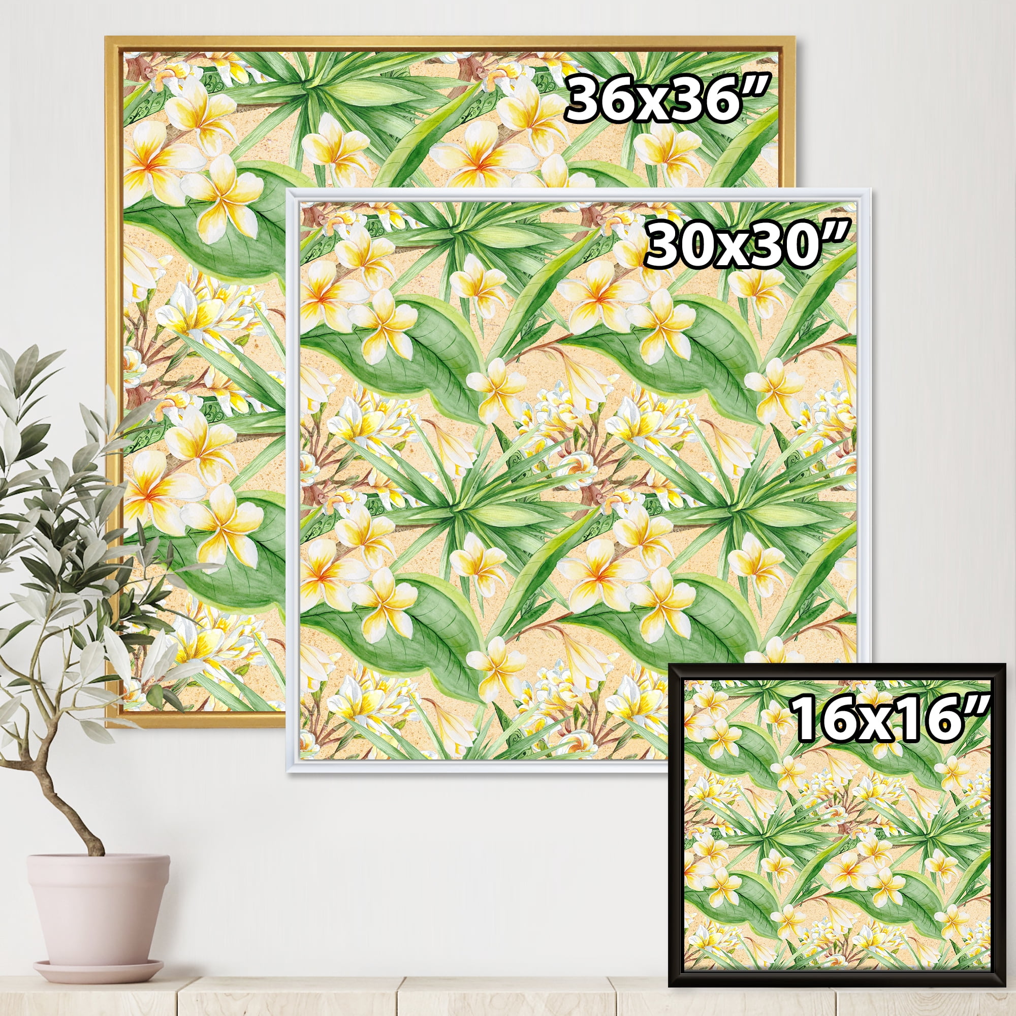 Designart 'Yellow Flowers and Tropical Foliage XIII' Modern Framed Canvas Wall Art Print
