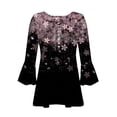 thumbnail image 4 of Black Women's Long Sleeve T-shirt, Summer Tops For Women 2025 Trendy Boho Floral Print Tunic Shirts 7 Sleeve V Neck Tshirt Casual Loose Blouse,Women's Long sleeve T-shirt M, 4 of 5