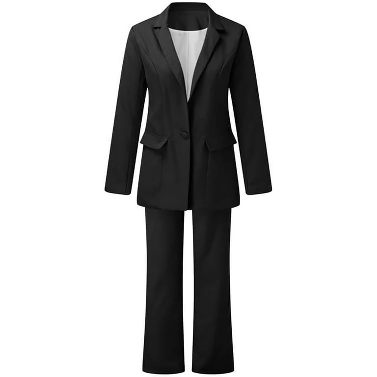nsendm Womens Pants Female Adult Fall Pant Suits for Women Women 2 Piece  Outfits Suits Set Long Sleeve Button High Pantsuit for Women Party Wedding ( Black, M) 