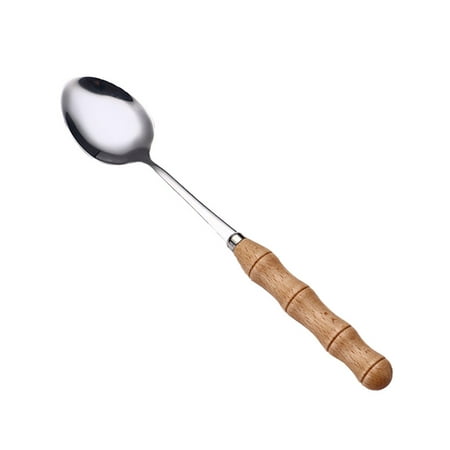 

Fjofpr Hot kitchen Creative Bamboo Wooden Handle Stainless Steel Upscale Cutlery Fork Spoon