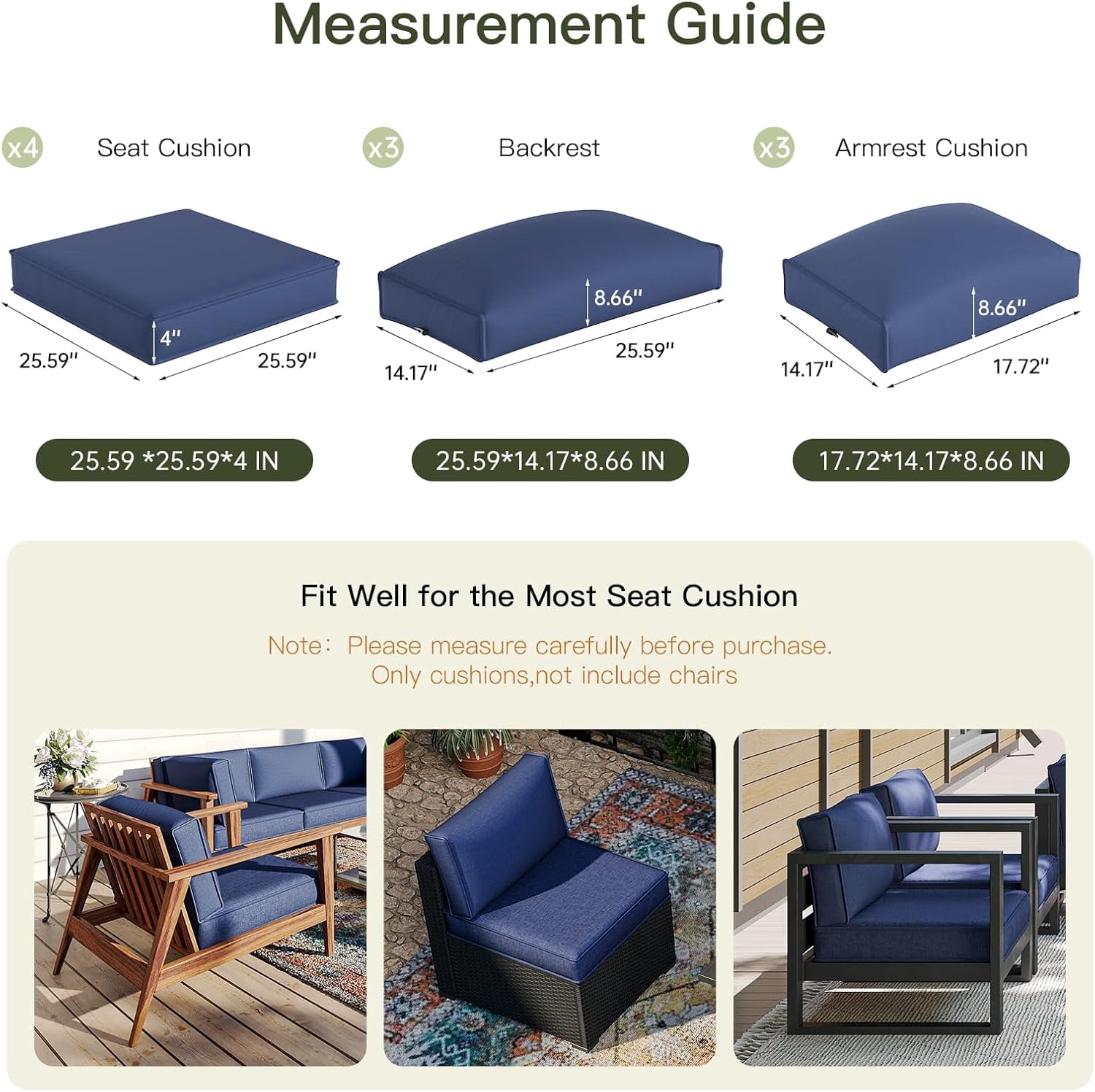 Patio Furniture Replacement Cushions for Outdoor Furniture Set of 4, Patio Sofa Cushions for Outdoor Furniture, 9-Piece Splashproof Fade Resistant Cushions for Outdoor Couch, Navy Blue