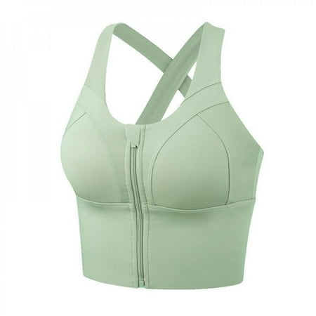 

Praeter Solid Color Women Sports Bras Gathered without Steel Ring Running Vest Fitness Front Zipper Shockproof Underwear