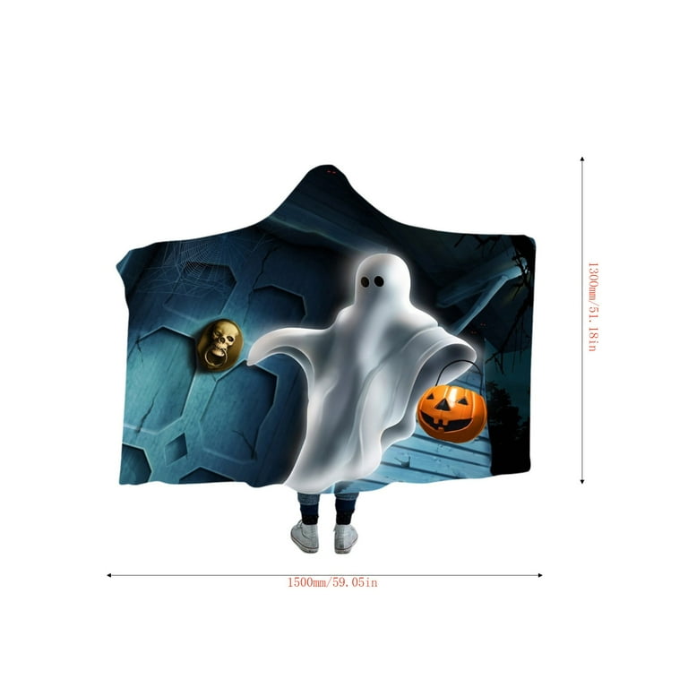 Cute Halloween Wearable Blanket Hoodie Free Size for Adults Ghosts Pumpkin Hooded Blanket Oversized Soft Sherpa Hoodie Throw Cloak Wrap Hoodie Blanket Wearable Throw Blankets for Men Child Student Wal...