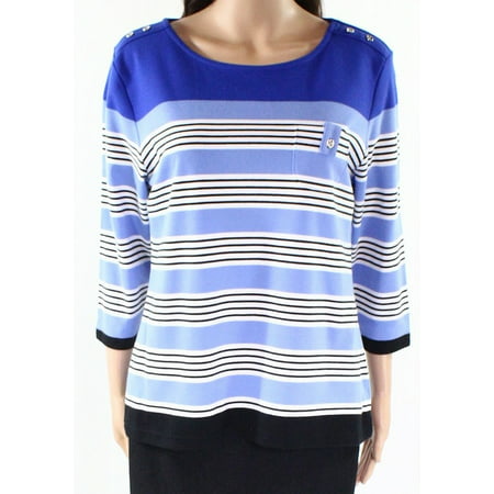 Womens Top Large Petite Striped Knit Boatneck PL