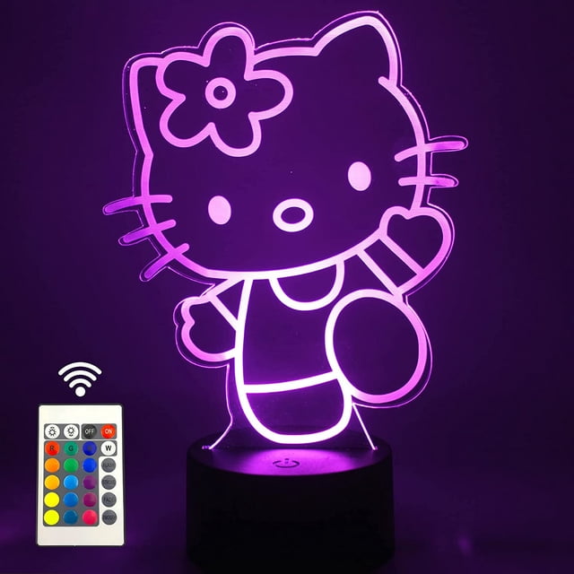 FYBTO Hello Kitty 3D Night Light Anime Led Table Lamp USB Charge with Touch Switch for Party Kids Bedroom Decor Birthday Gift 16 Colors Remote Control for Bedside Neon Light Desk Lamp