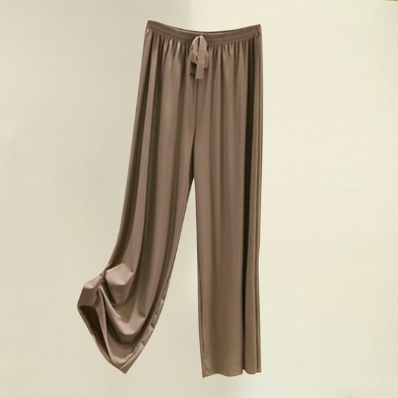 CLOISE Pull on Palazzo Pants for Women Casual Petite Wide Leg Pants Drawstring Mid Rise Stretchy Wide Leg Pants Pull On Capri Lounge Pants Pull On Lightweight Straight Leg Pants Coffee