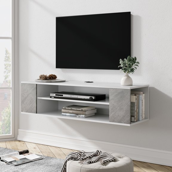 Wampat Floating TV Stand Shelf Media Storage Cabinet, Gray