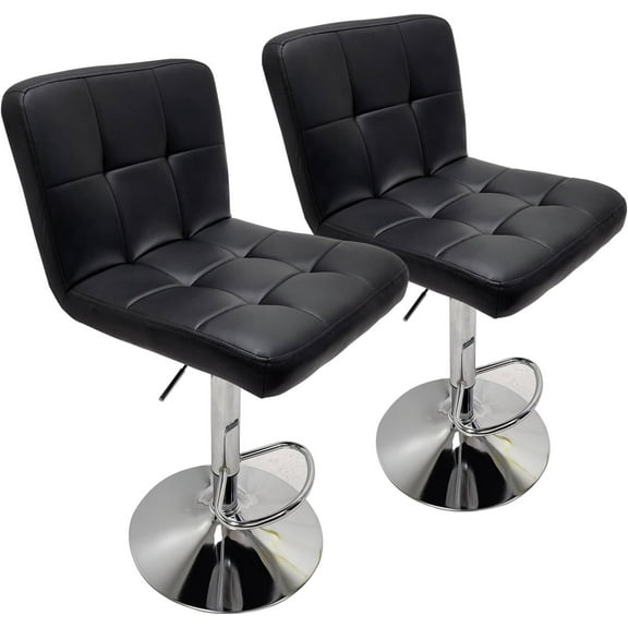 SgoodS Set of 2 Adjustable Swivel Bar Stools - Modern PU Leather Dining Chairs-Black
