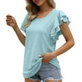 thumbnail image 4 of Timegard Womens Tops Eyelet Scoop Neck Ruffle Cap Sleeve Tee Summer Beach Casual Loose Comfy Shirt Tops, 4 of 8