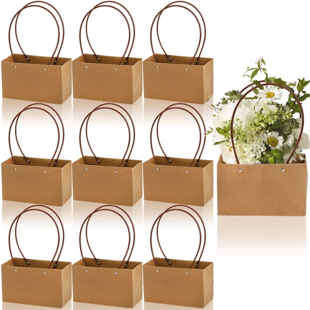 Bolsas de regalo de papel kraft con forma de flor, color marrón, 10 unidades, 8,6 x 4 x 13 cm