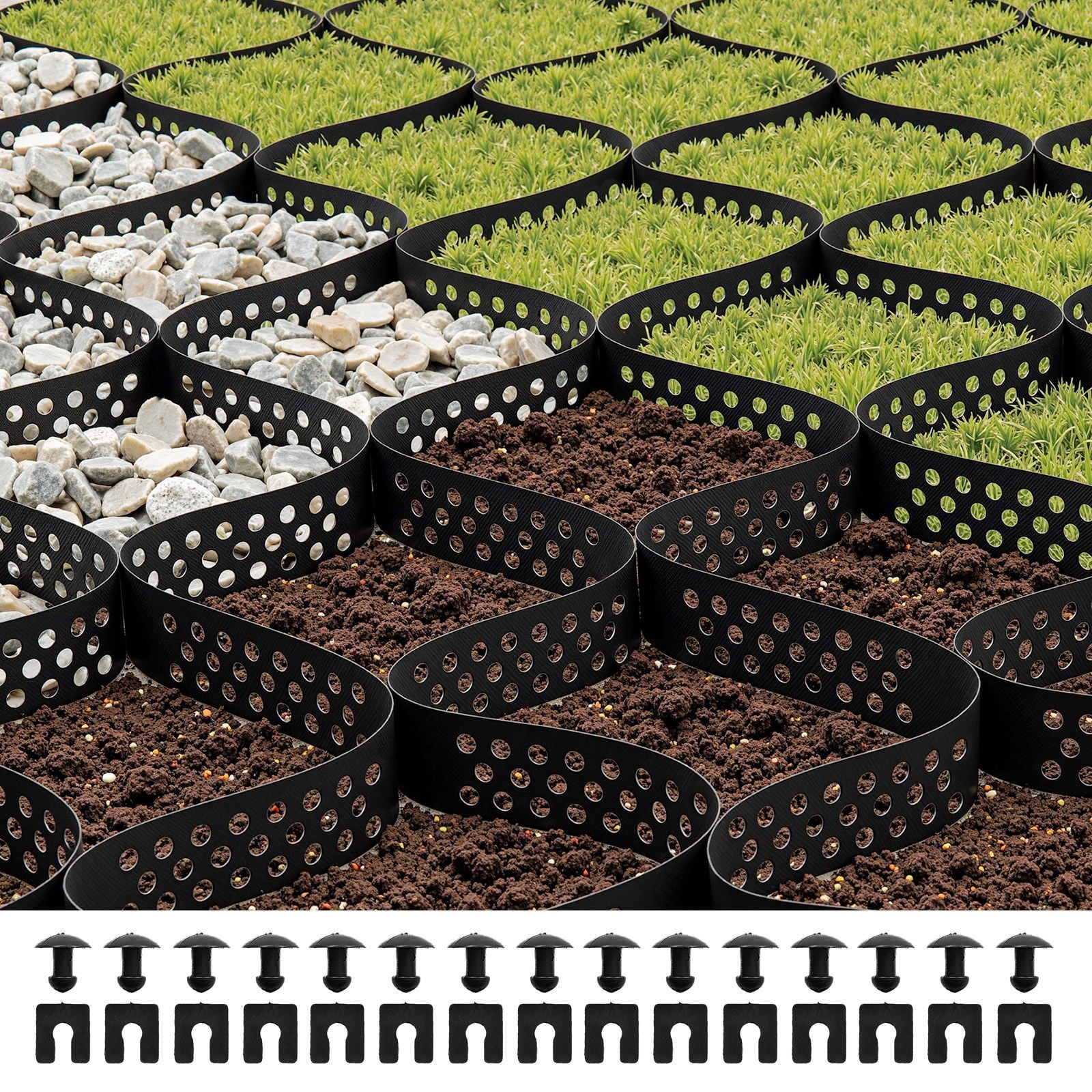 Gravel Grid, 1880 LBS Per Sq ft Grass Ground Retainer, Permeable Geo Grids Driveway Stabilization, for Garden, Patio, Walkway, RV Parking Slopes, 2 Inch Depth, 17.06x8.86FT/5200x2700mm