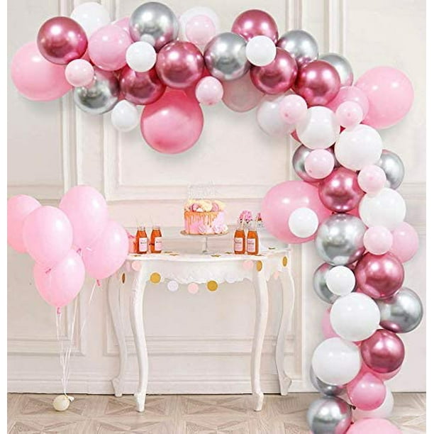 Kit de guirlande d'arc de ballons de bricolage de 85 pièces avec des ballons  argentés métalliques brillants roses en latex, des décorations de ballons  roses argentés et blancs pour les fournitures de