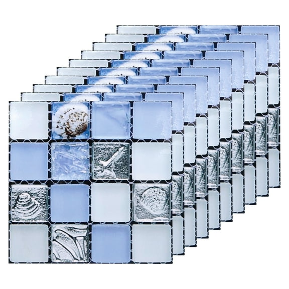 25Pack Peel and Stick Tiles, 4"x4" Thicken Mosaic Tile Stickers for Kitchen Bathroom, Blue Grey