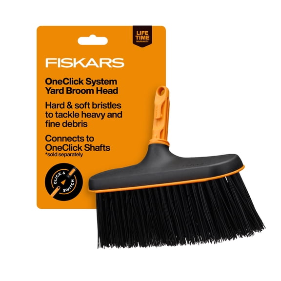 Fiskars OneClick Yard Broom Head, Sweep Patios, Garages & Outdoor Spaces, Interchangeable Yard/Garden Tool System