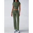 thumbnail image 5 of Women'S 2 Piece Lounge Sets Short Sleeve Tops Fold-over Flare Pants Casual Outfits Matching Set Green S, 5 of 9