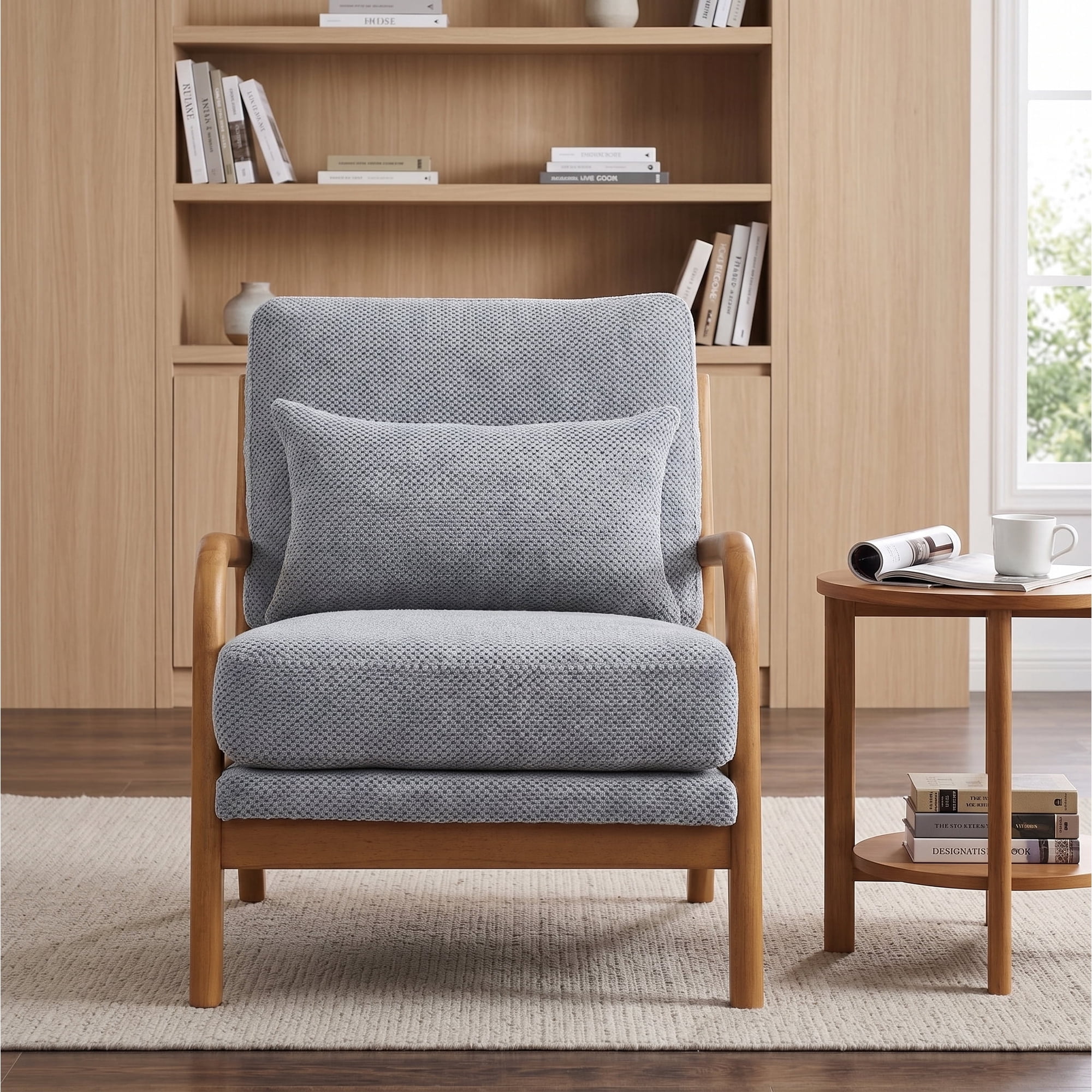 LLappuil Accent Chair, Mid-Century Modern Reading Single Sofa Chair for Living Room Light Gray
